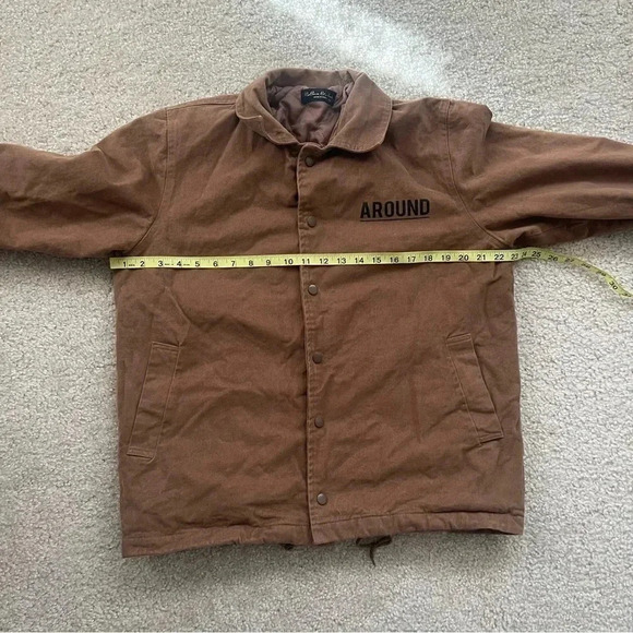 Reborn & Audi Streetwear (Around) Snap Jacket Coat Me Large Brown Striped Trim - Picture 4 of 12